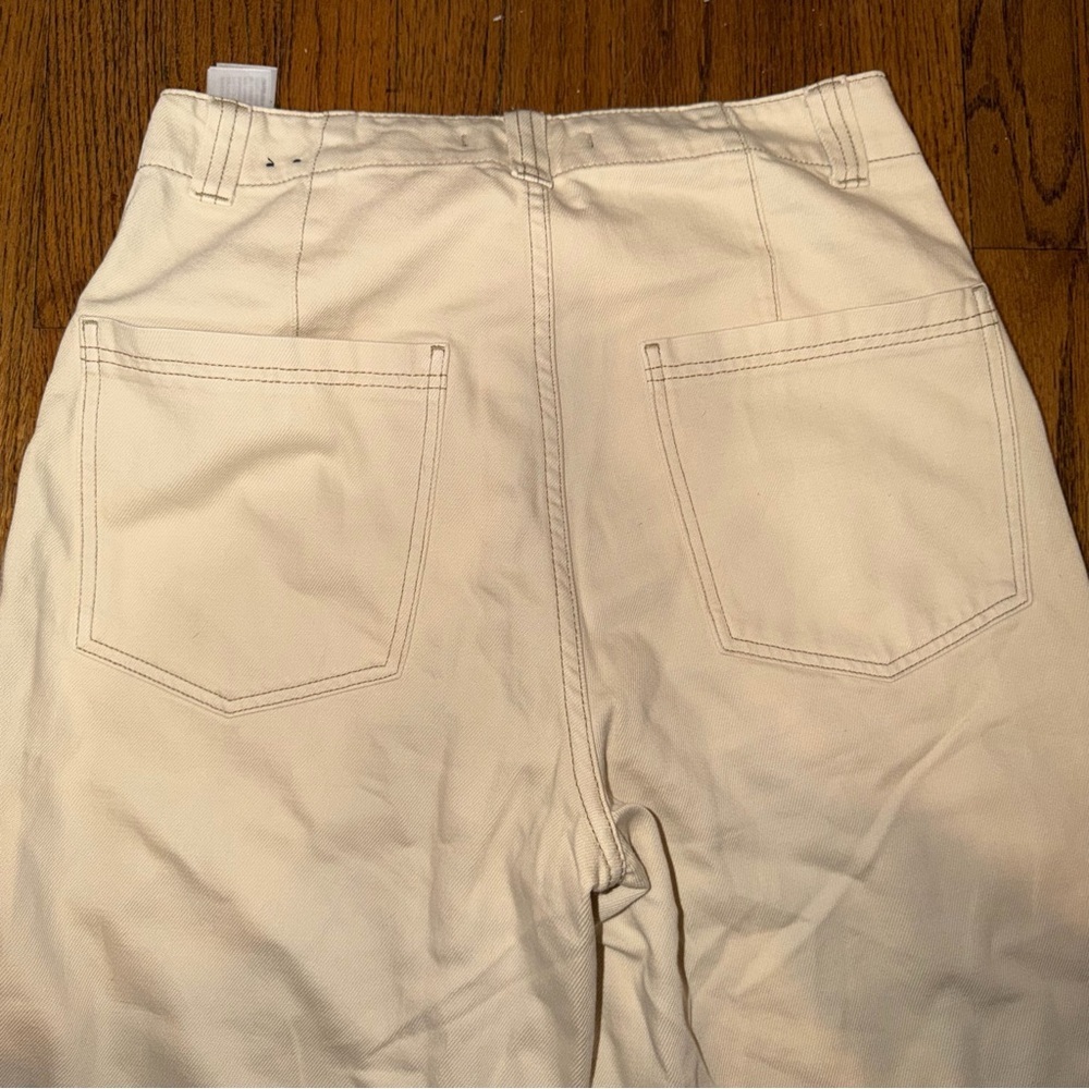 Abercrombie & Fitch Curve Love Wide Leg Cream Pants 100% Cotton Size Medium - Picture 9 of 11